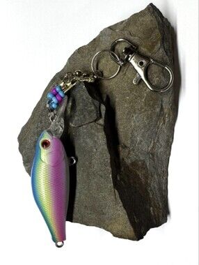 NEW Multi-Color Fish Lure Keychain - Pink Yellow Blue. Handmade